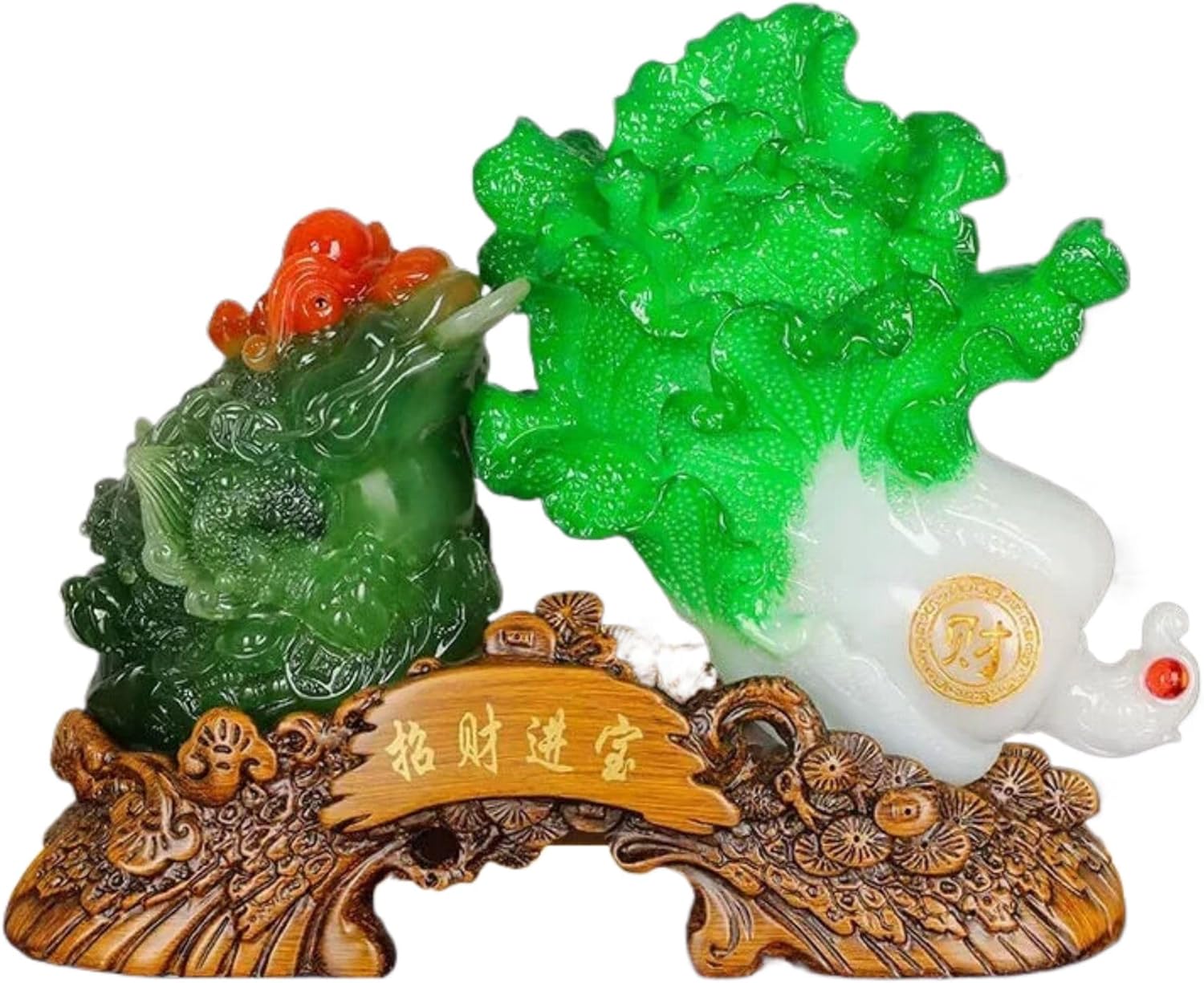 Feng Shui Resin Wealth Statue - Gold Coin on Cabbage for Prosperity