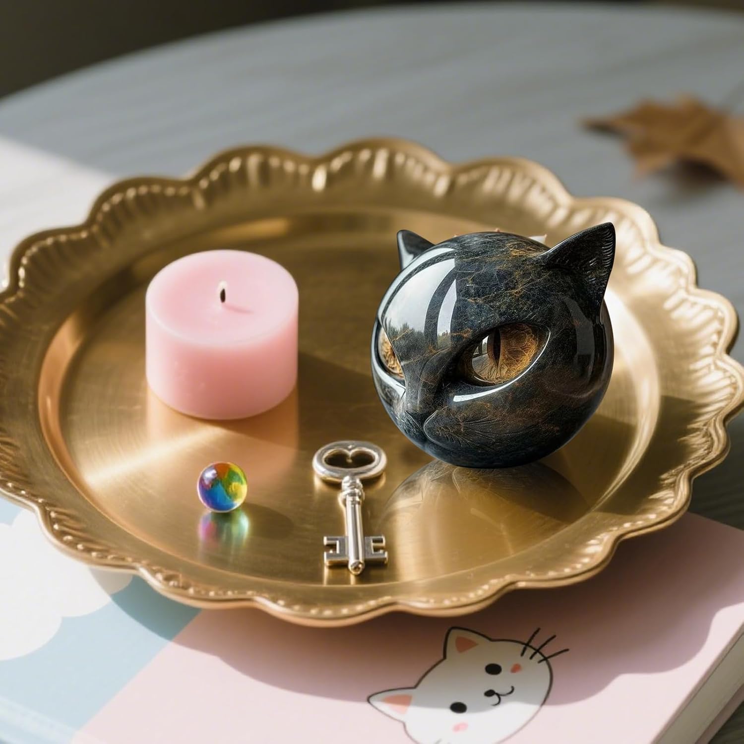 Luxury Black Cat Stone Sculpture Elegant Home Decor Art Piece