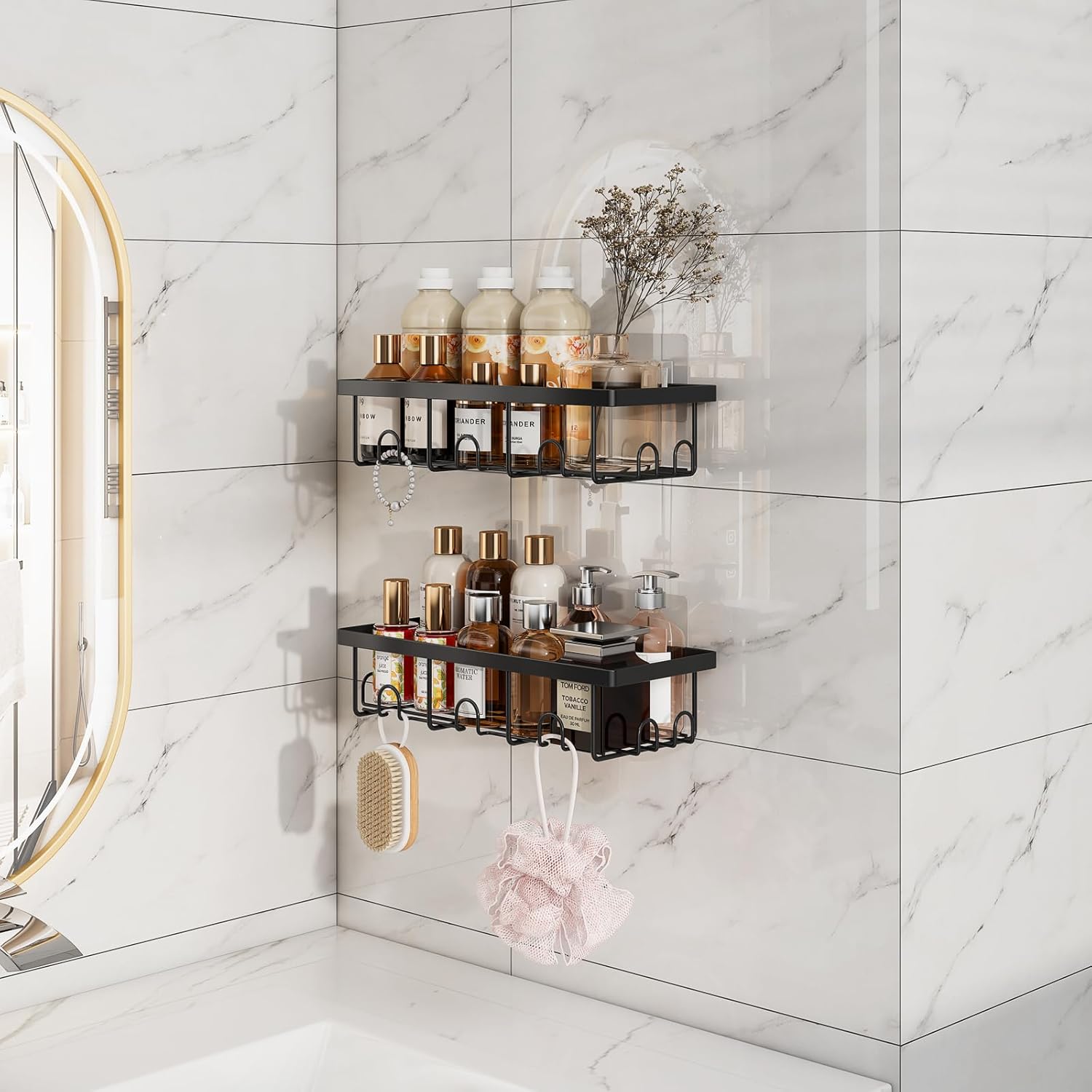 Bridgify Shower Shelves 2-Pack Black