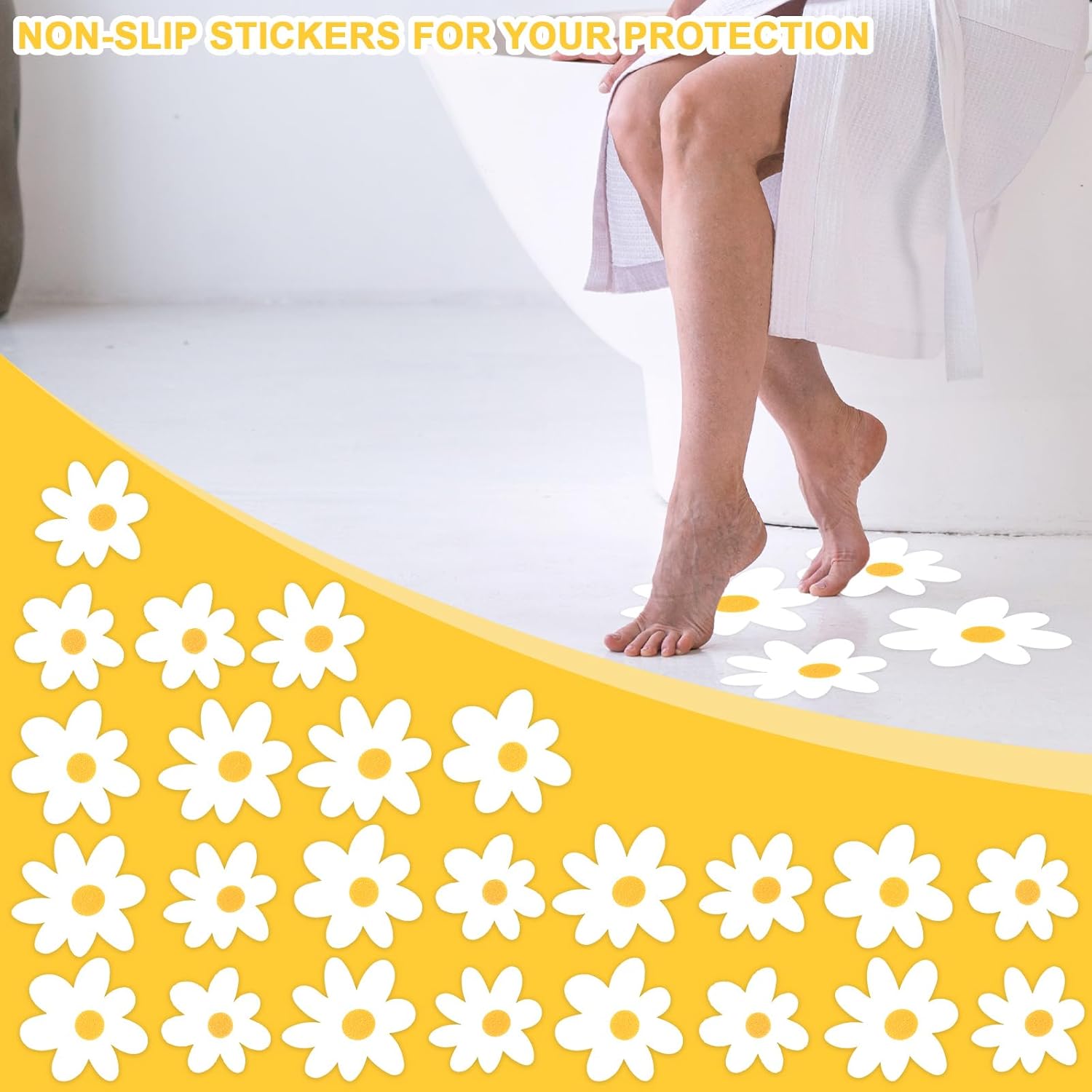 24Pcs White Daisy Non Slip Bathtub Sticker with Scraper 1