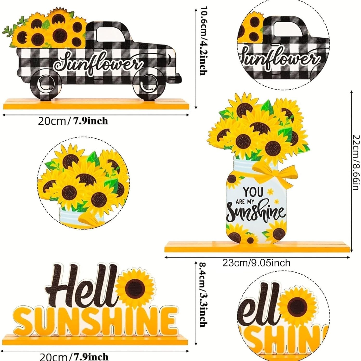 Wooden Summer Sunflowers Decor Statues 6pcs Set