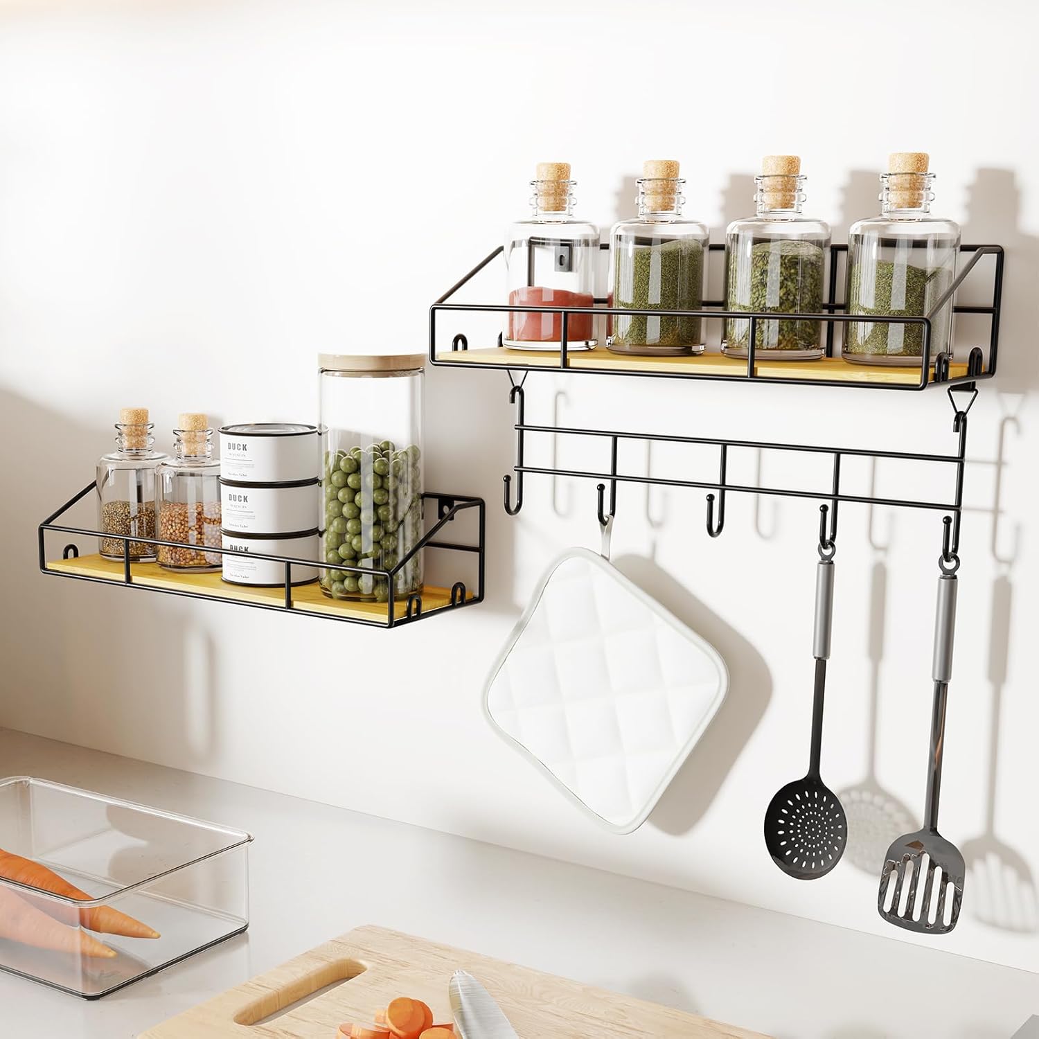 Edergoo Shower Caddy 2 Pack with Hooks and Bamboo Design