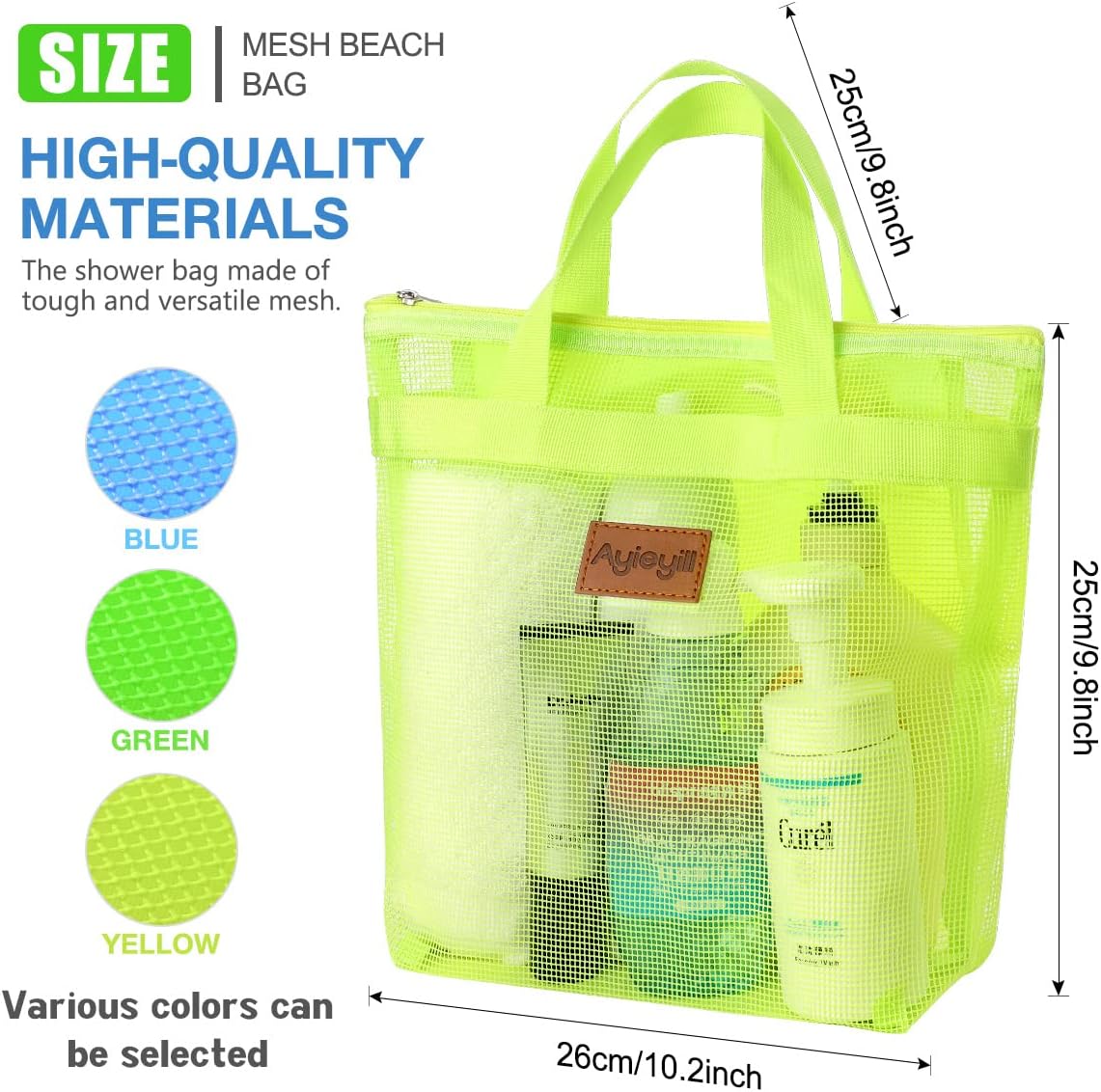 Portable Mesh Shower Caddy Tote with Handle 2pcs Green Yellow