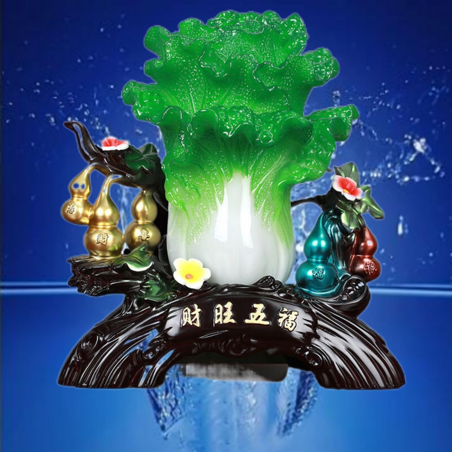 Blue Gold Resin Wealth Prosperity Statue