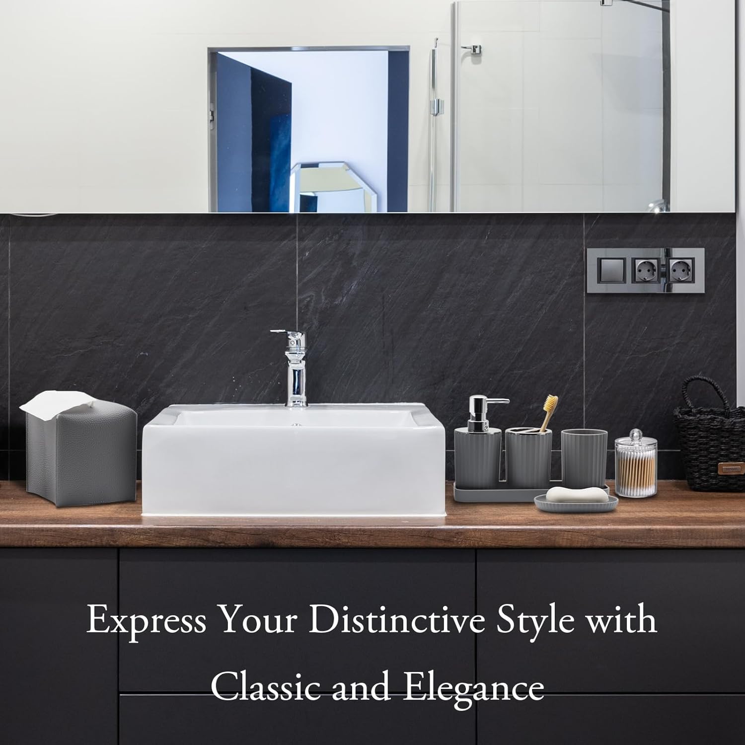 Bthenov 10 Piece Grey Bathroom Accessory Set