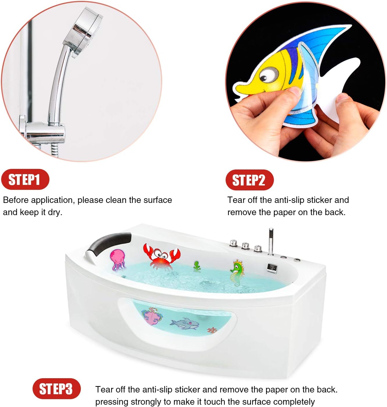Secopad Non-Slip Bathtub Stickers 18 PCS Sea Fish Decal