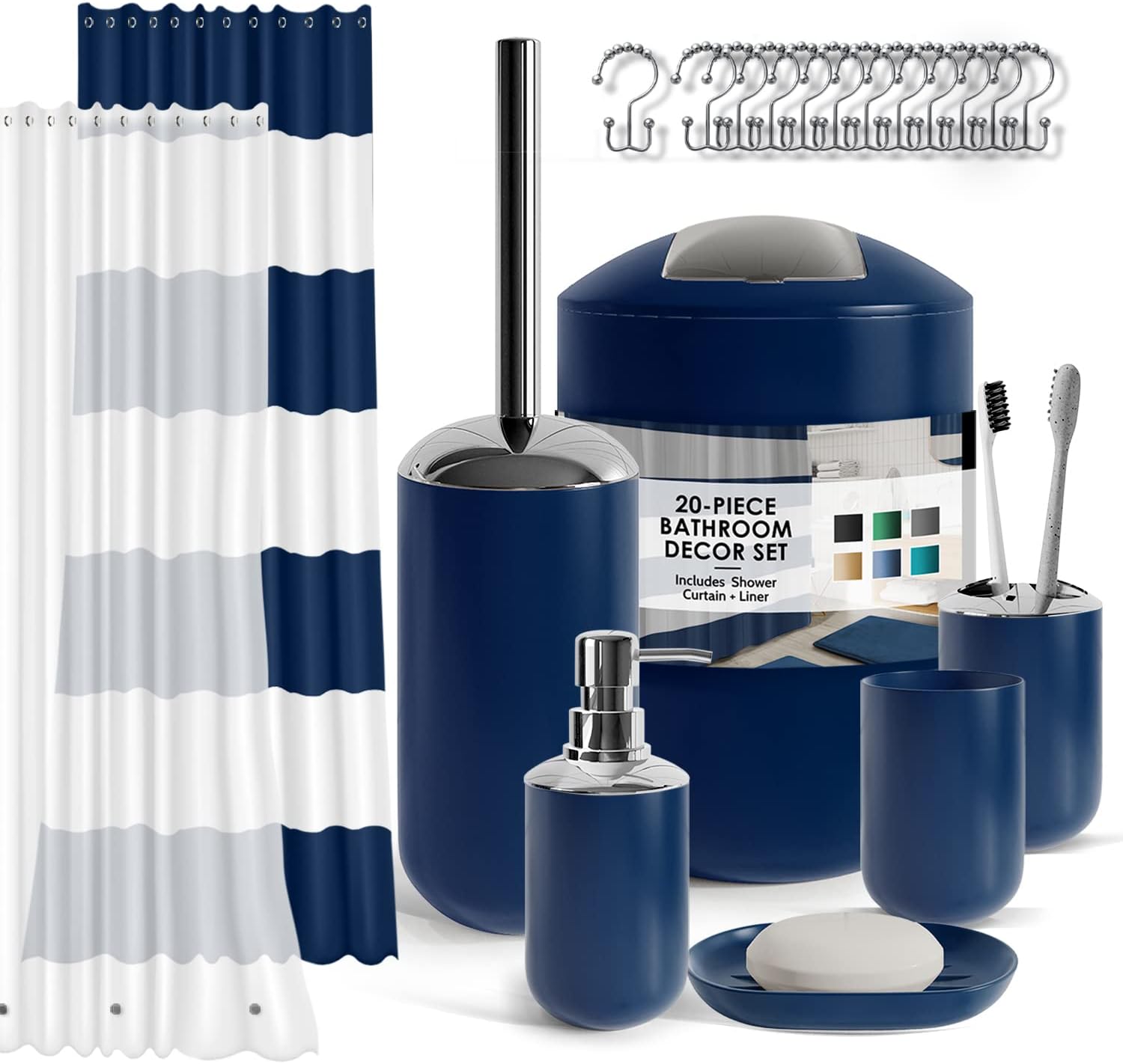 Clara Clark Navy Blue Bathroom Accessory Set 20PC