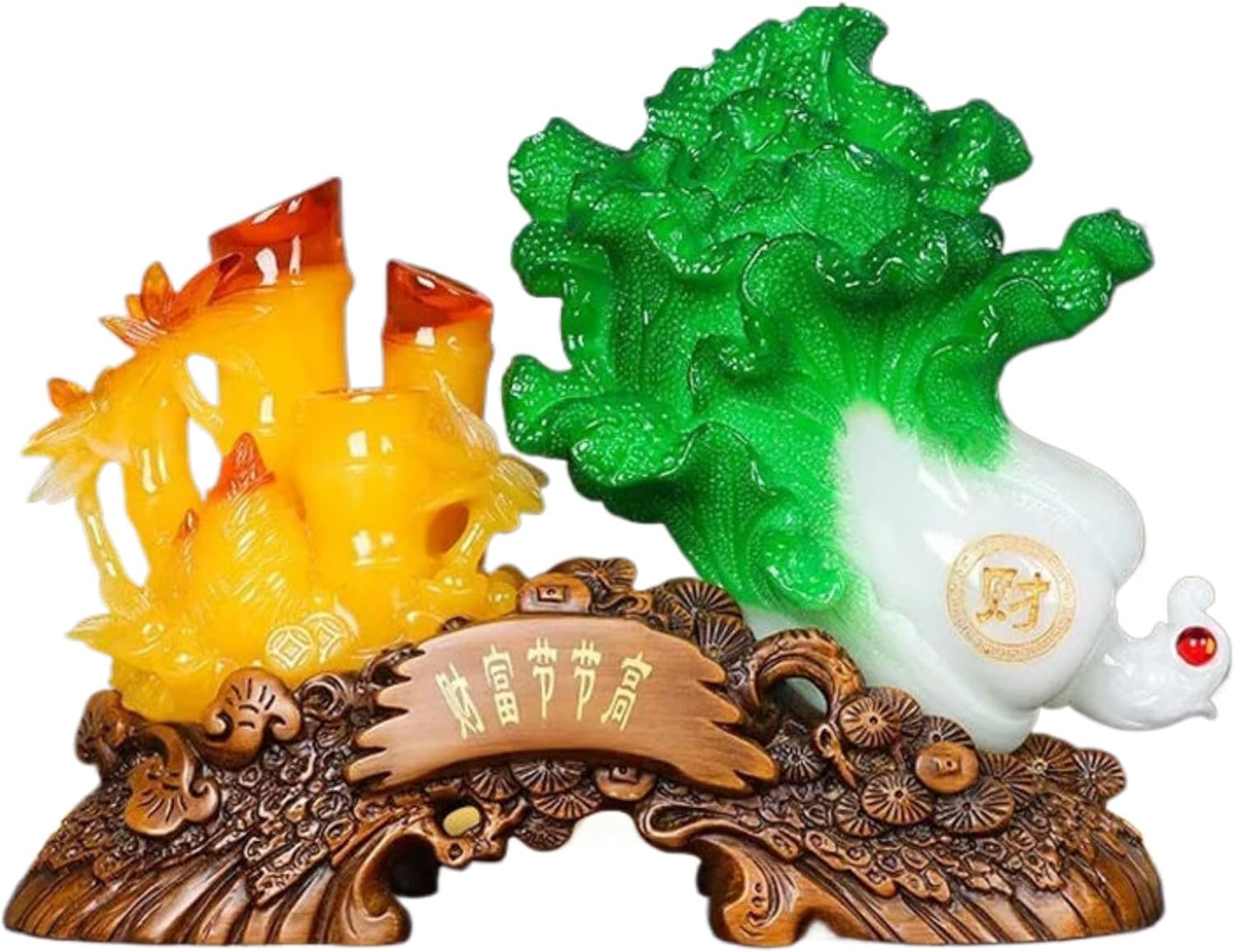 Chinese Feng Shui Resin Wealth Statue - Jade Bao Cai and Golden Toad