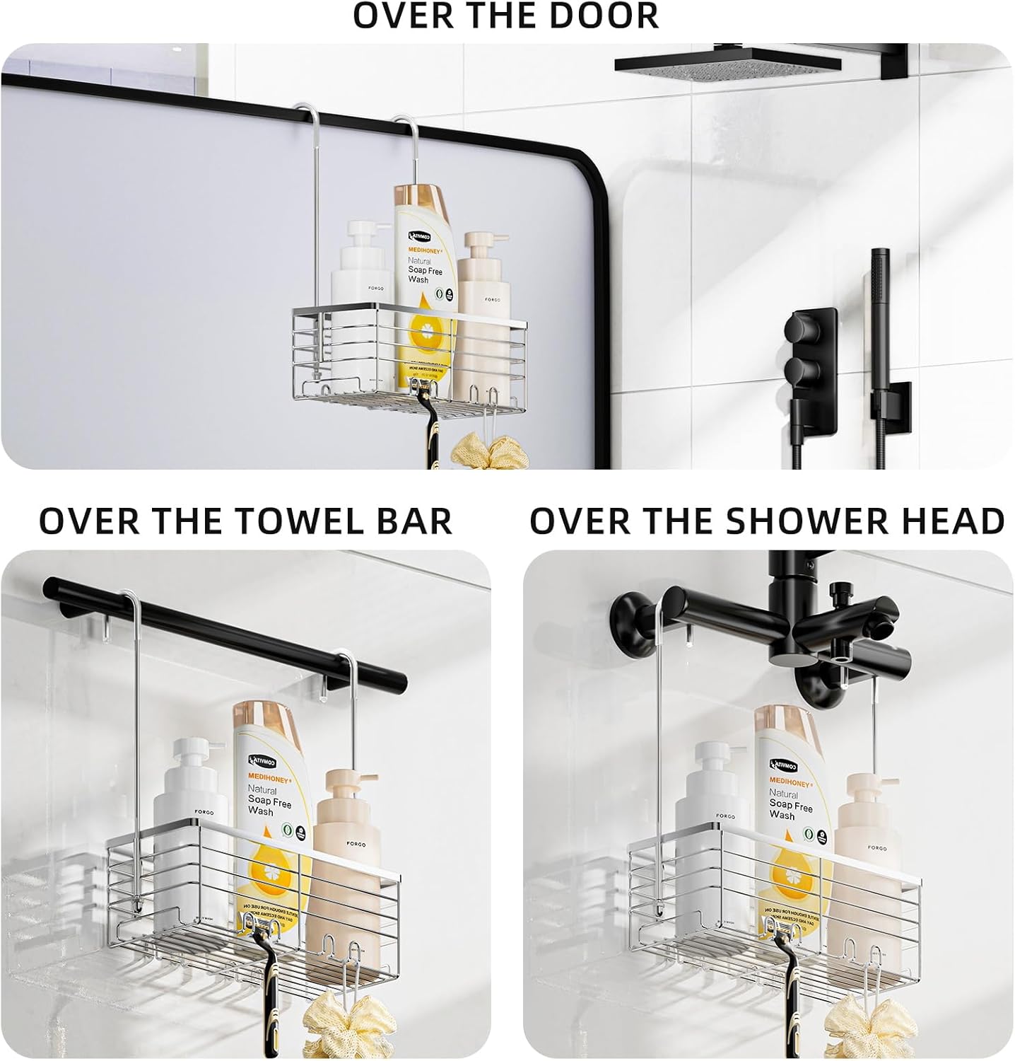 SHANSHUI Shower Caddy with 304 Stainless Steel Hooks