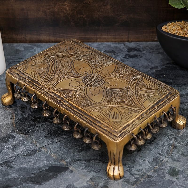 Statuestudio Brass Chowki with Pedestal and Bell