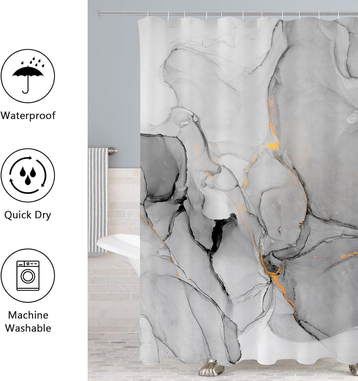 Gibelle 4 Pcs Grey Marble Bathroom Accessory Set
