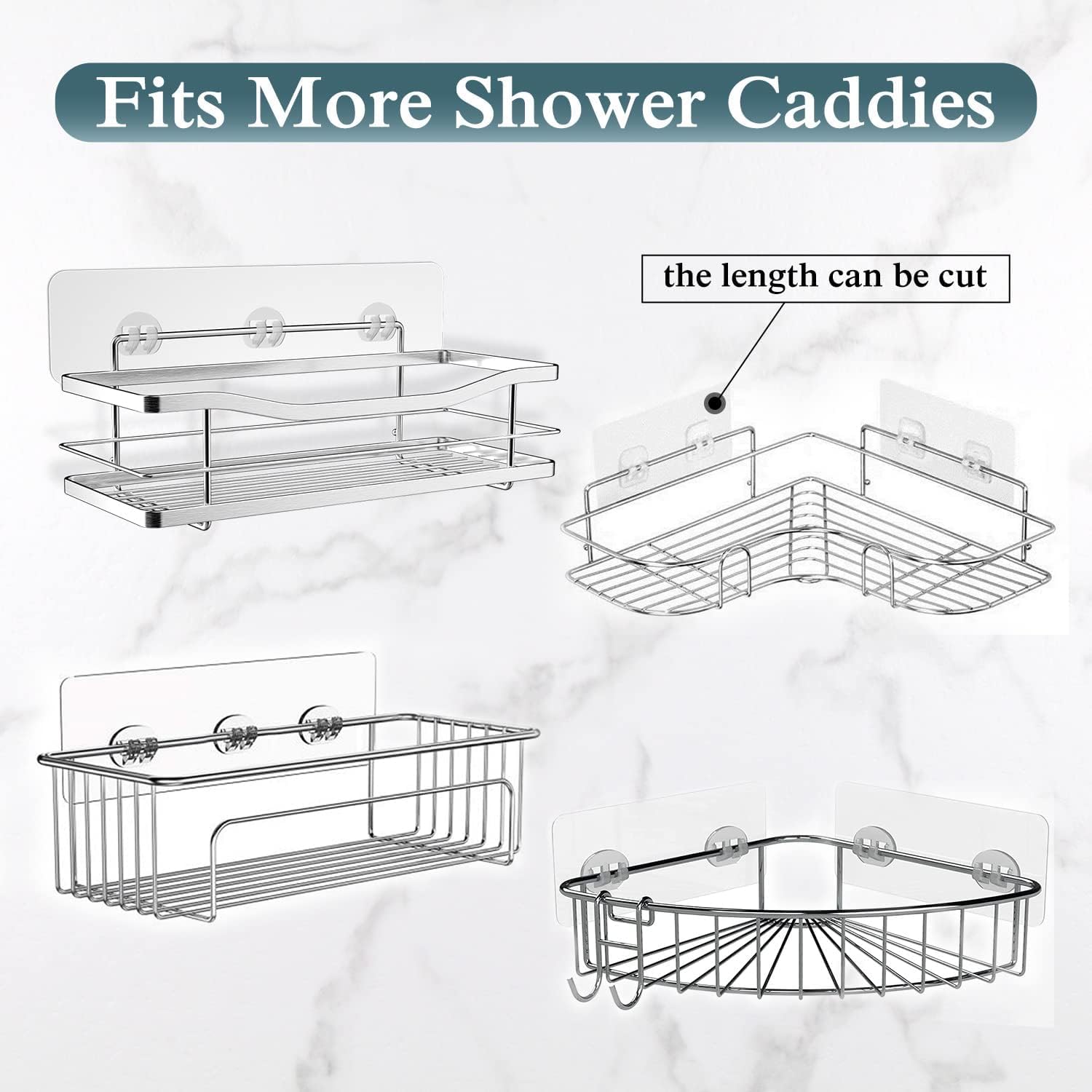 EAGMAK 4 Pack Transparent Shower Caddy Adhesive