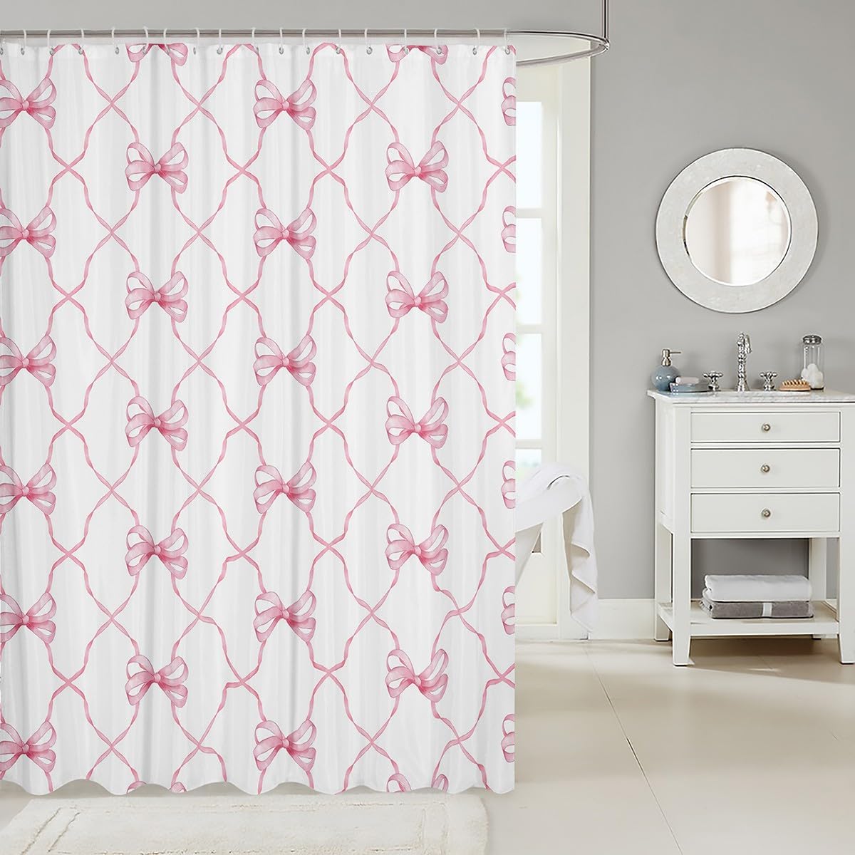 Erosebridal Pink Bow Bath Curtain 72x72 Cute Bowknot Shower Curtain Set