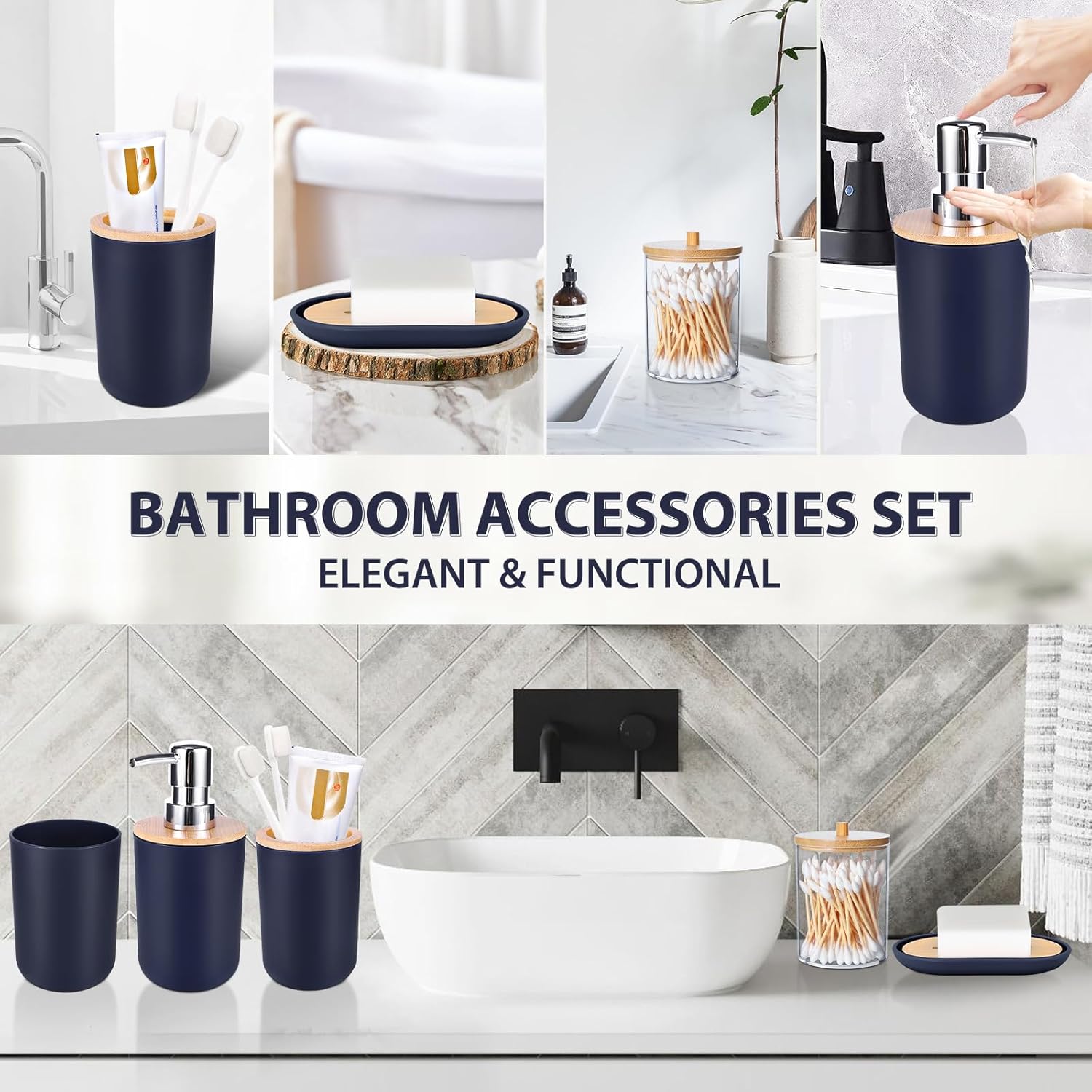 iMucci 5 Piece Bathroom Accessories Set Navy Blue