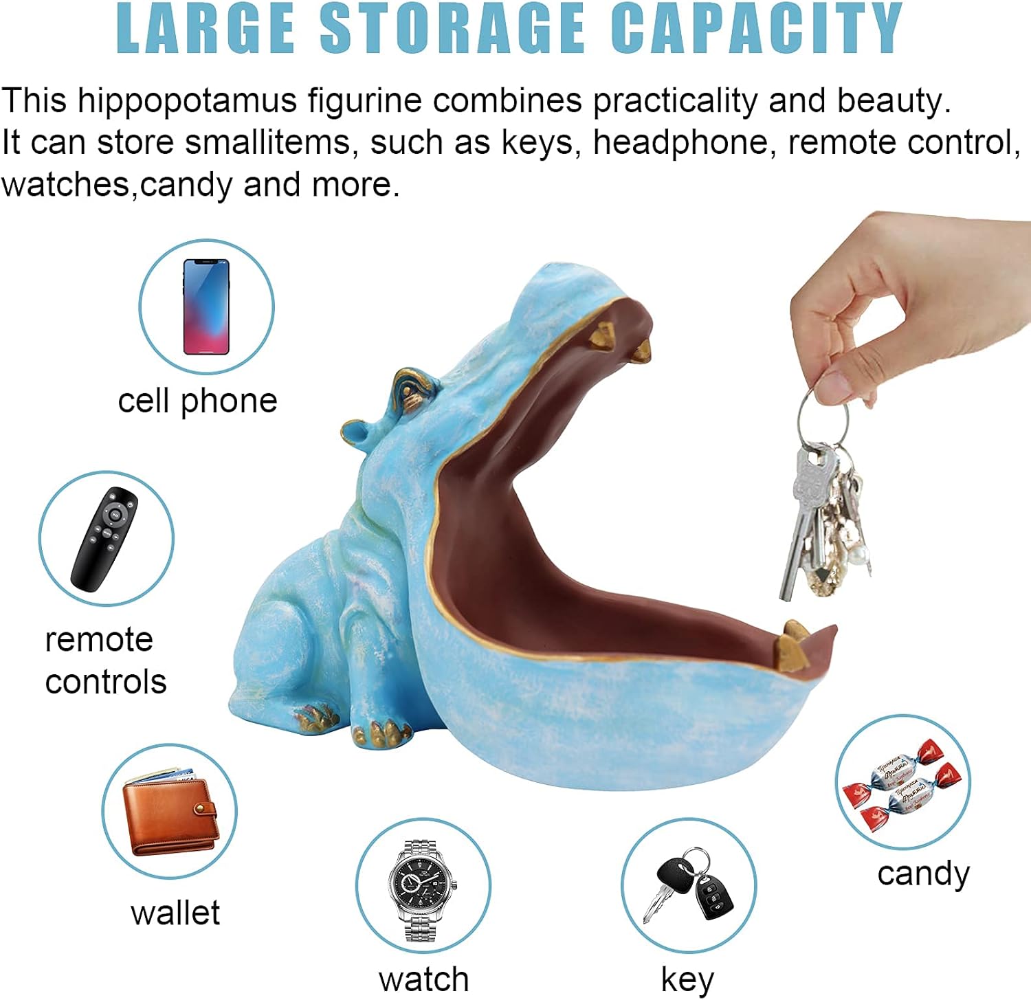 aboxoo Hippo Statue Resin Candy Dish Key Bowl Storage Box