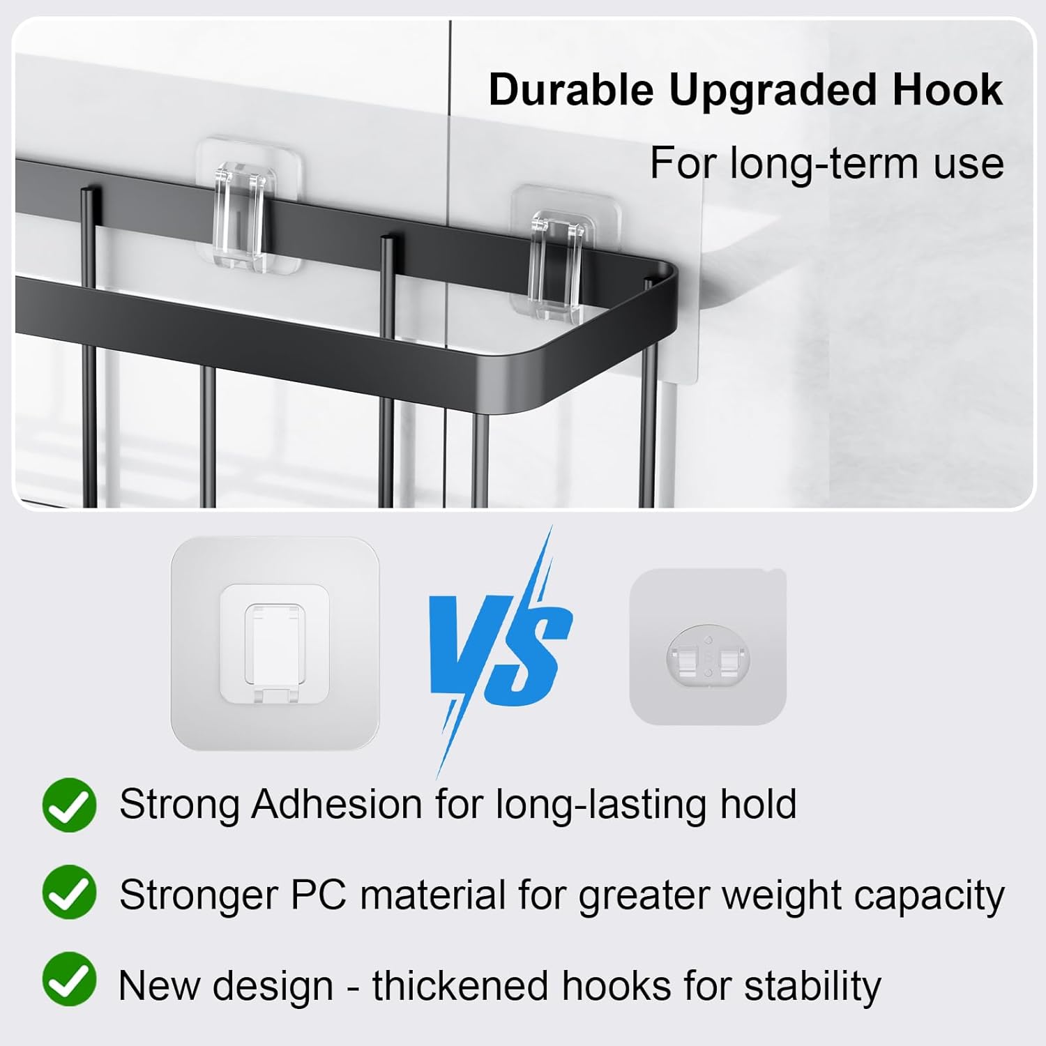 Lsnisni 3 Pack Shower Caddy Adhesive Hooks Clear Waterproof No Drilling