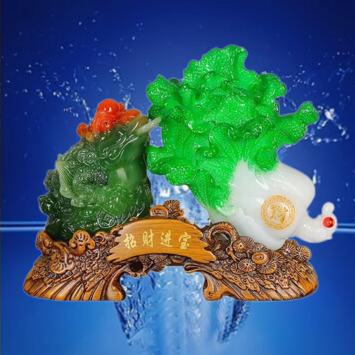 Feng Shui Resin Wealth Statue - Gold Coin on Cabbage for Prosperity