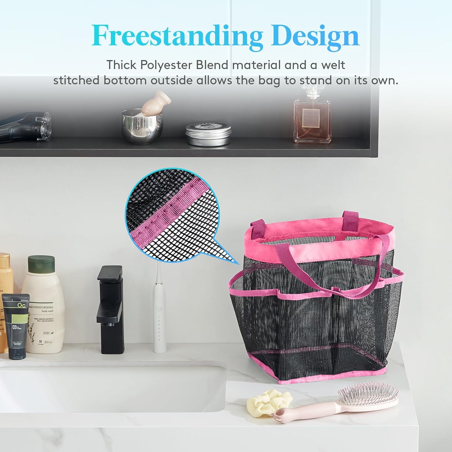 Lifewit Mesh Shower Caddy with 7 Pockets - Pink