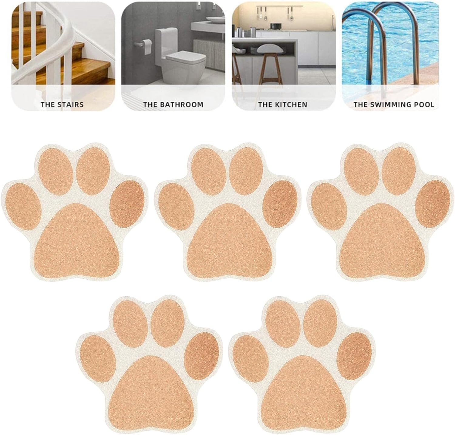 10pcs Nonslip Bathtub Dog Paw Stickers Anti Slip Appliques Brown
