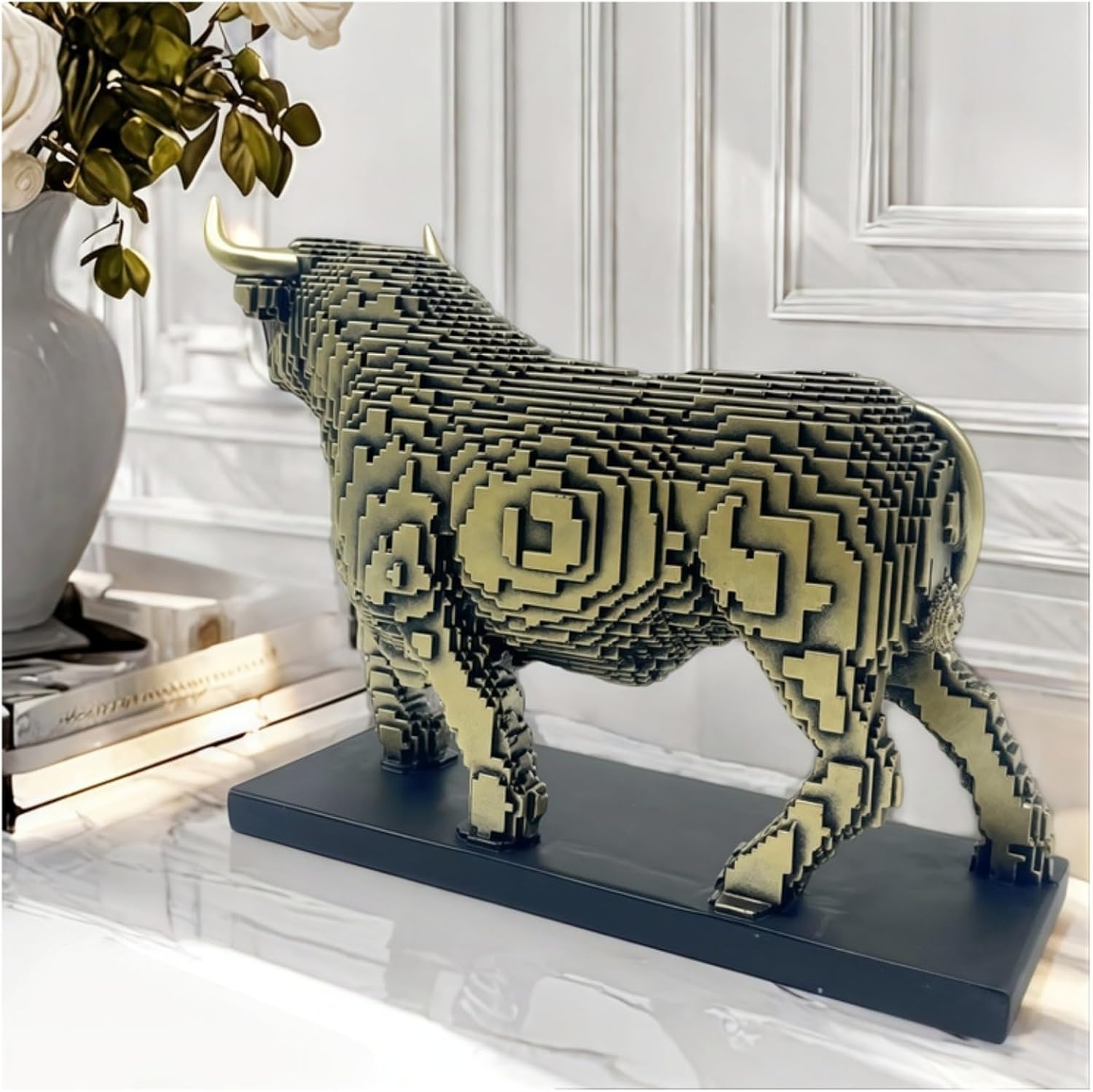 Pixelated Bull Sculpture Statue Living Room Decor