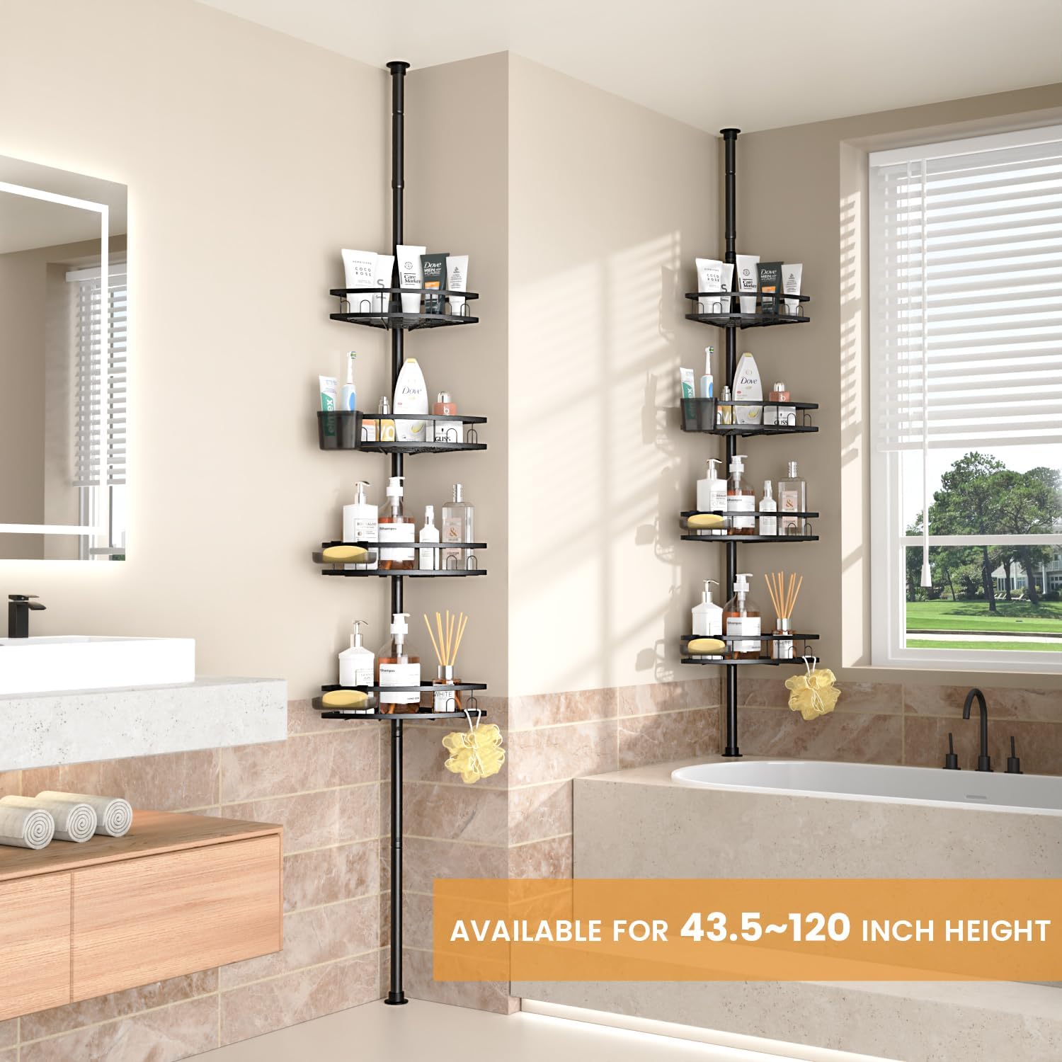 Foukus Tension Pole Shower Caddy Corner Adjustable 4 Tier Organizer