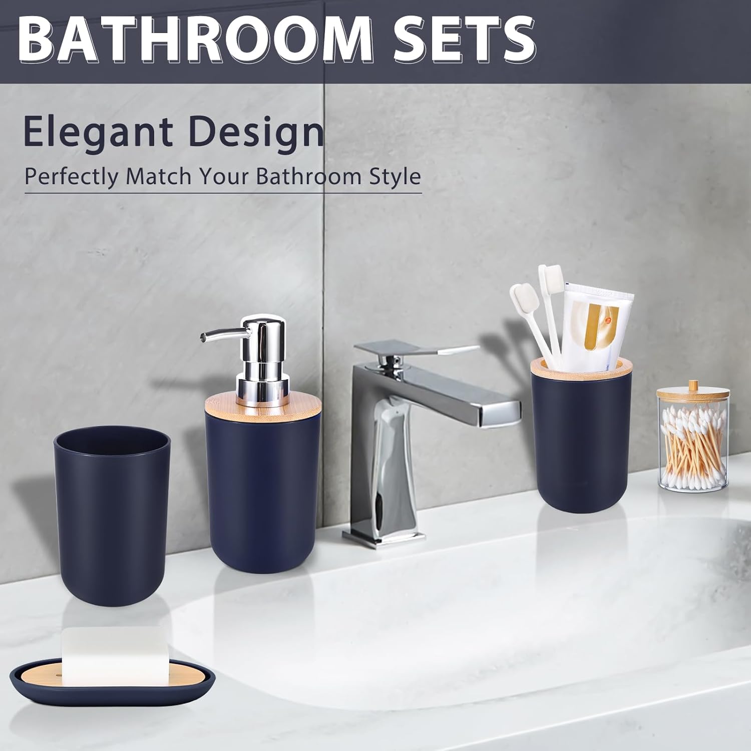 iMucci 5 Piece Bathroom Accessories Set Navy Blue