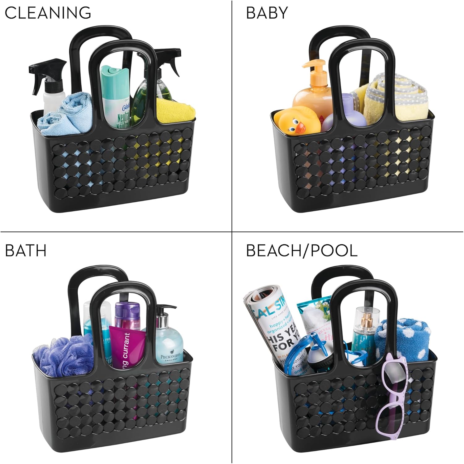 iDesign Portable Plastic Shower Tote Caddy - Black