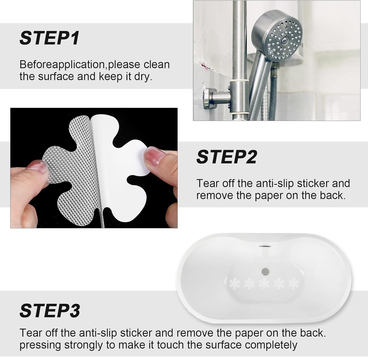Heclia Transparent Non-Slip Bathtub Stickers 36 Mats Black Scraper