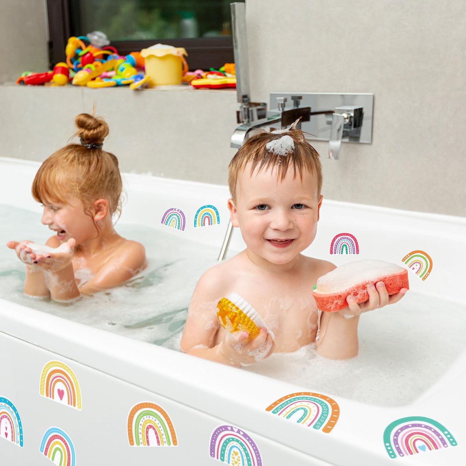 Whaline 20Pcs Boho Rainbow Non Slip Bath Stickers