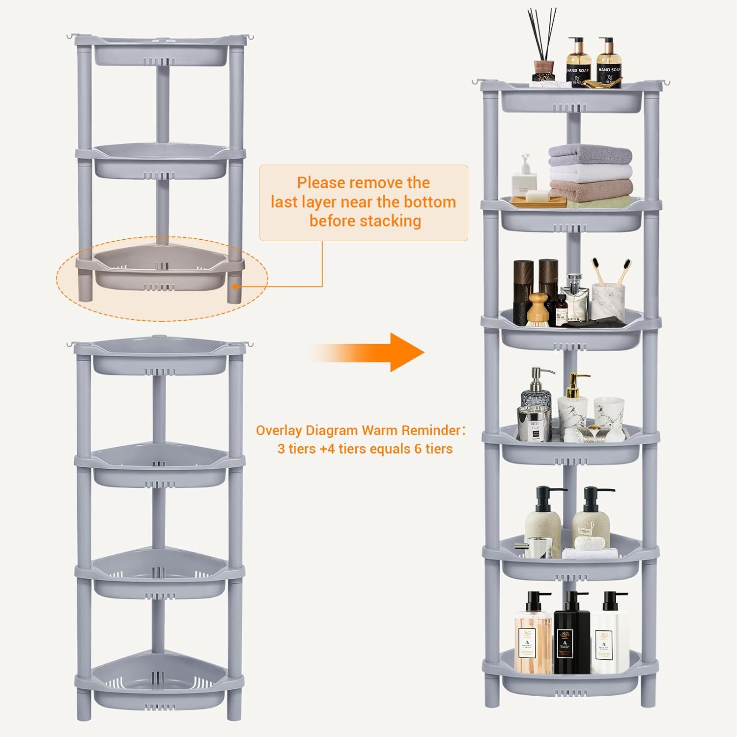 ELYKEN 3 Tier Shower Caddy Organizer Shelf Corner Grey