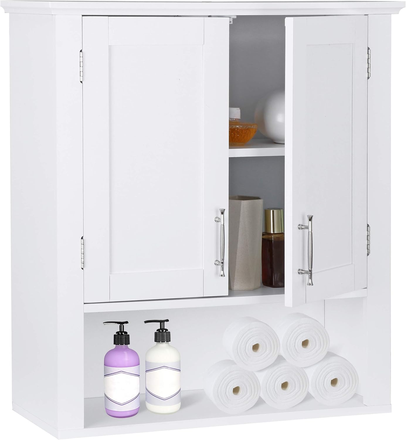 Saicool Wooden Medicine Cabinet with 2-Doors and 1-Shelf