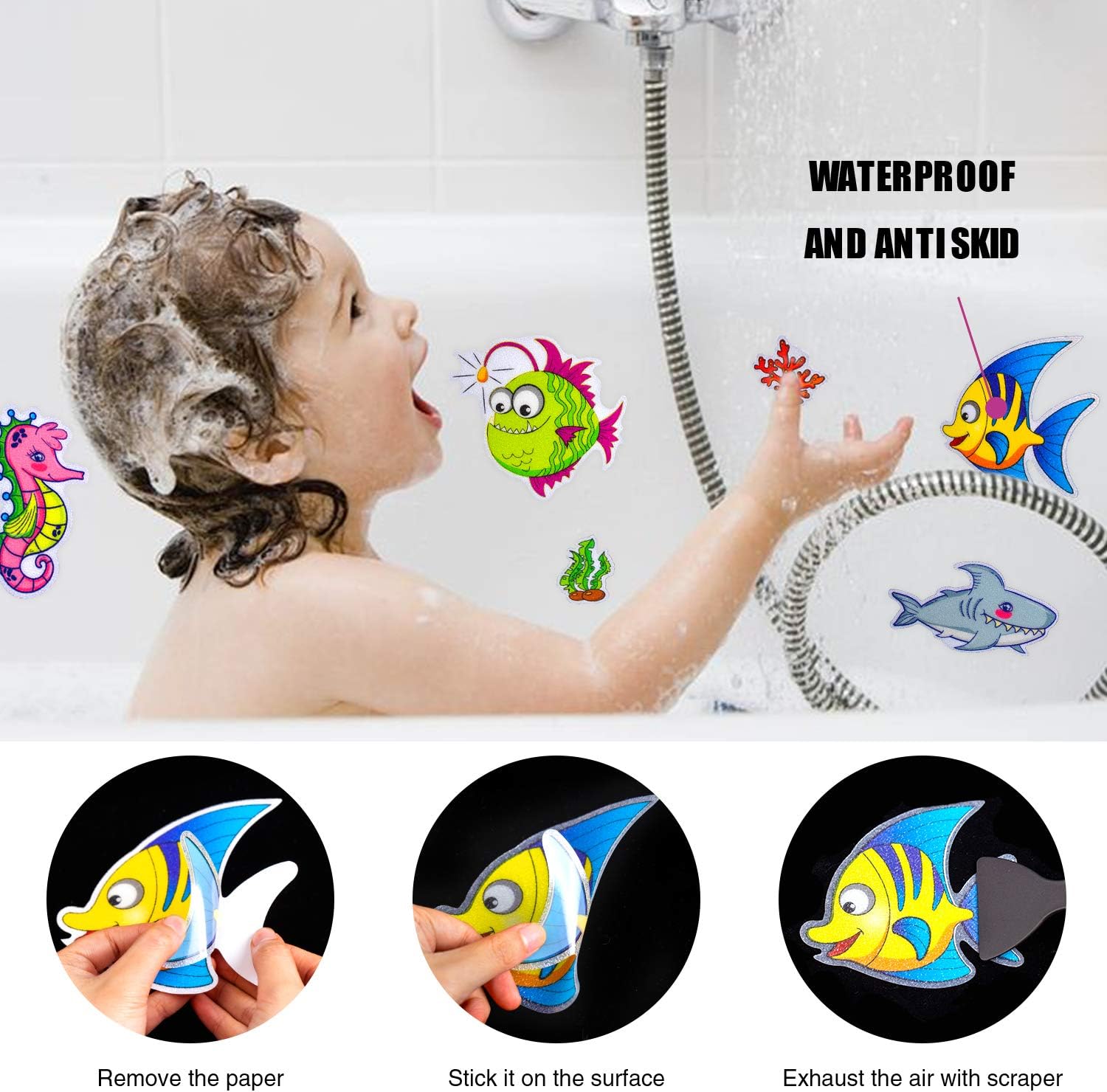 Secopad Non-Slip Bathtub Stickers 18 PCS Sea Fish Decal