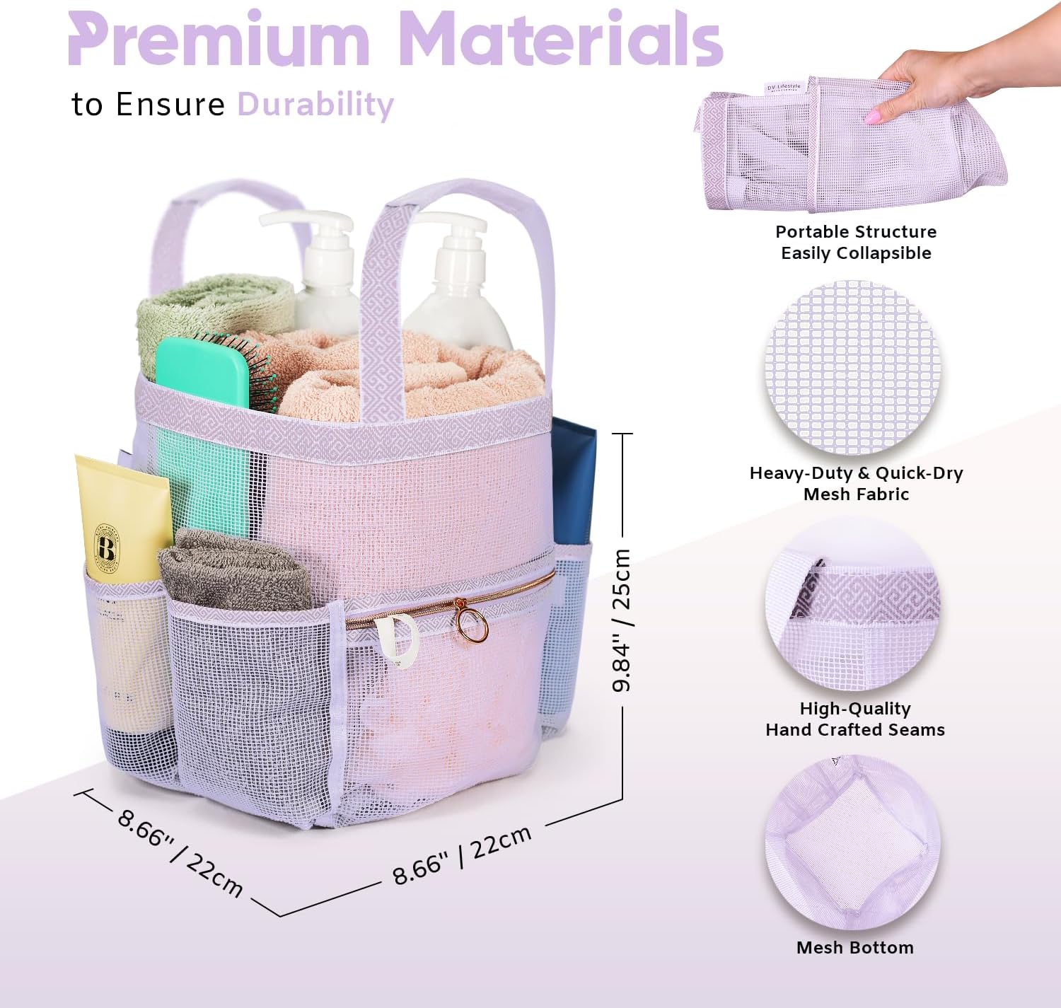 DV Lifestyle Mesh Shower Caddy with 7 Pockets and Zipper