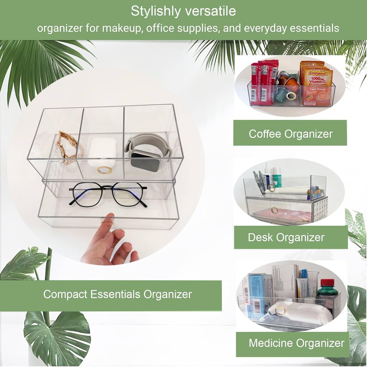 Zemalun 39 Inch Narrow Medicine Cabinet Organizer 3-Tier Stackable with Adjustable Drawers