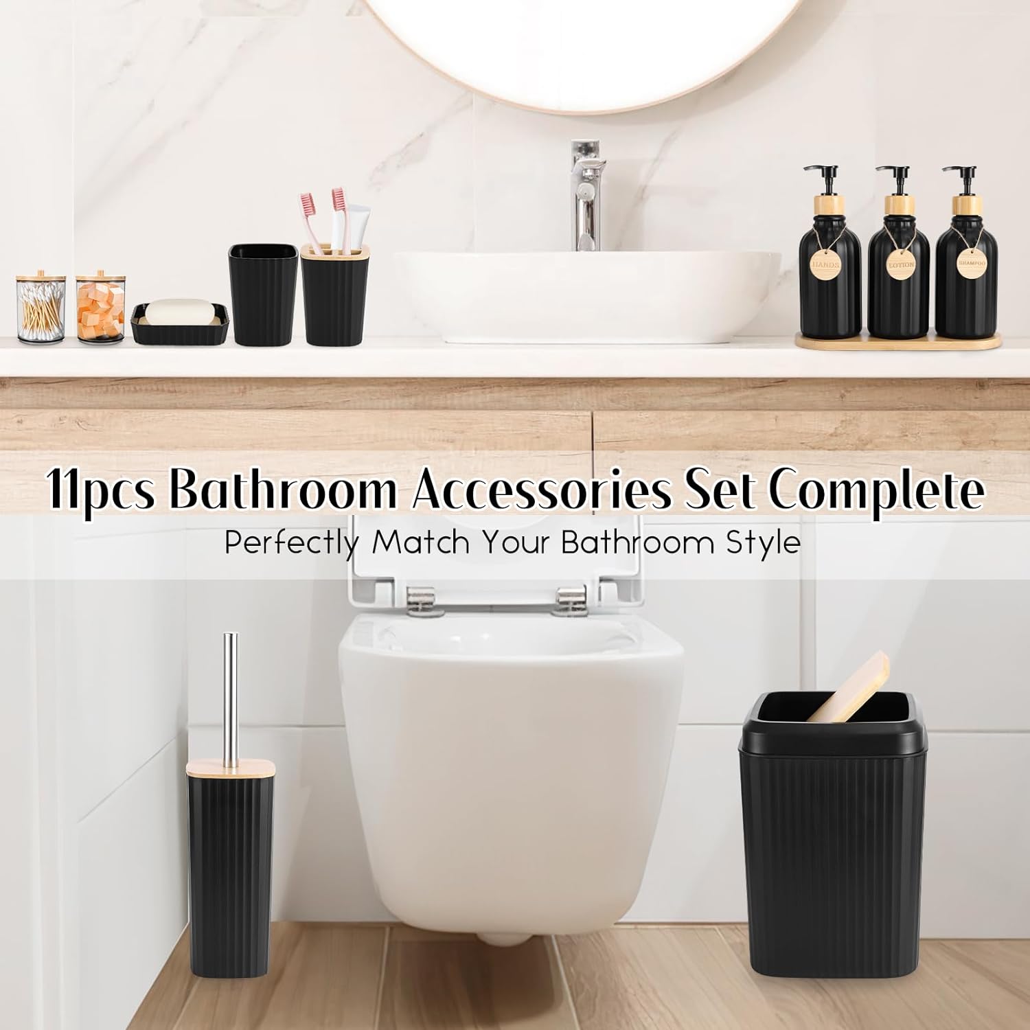 XLHOMO Black Bathroom Accessory Set 17PCS
