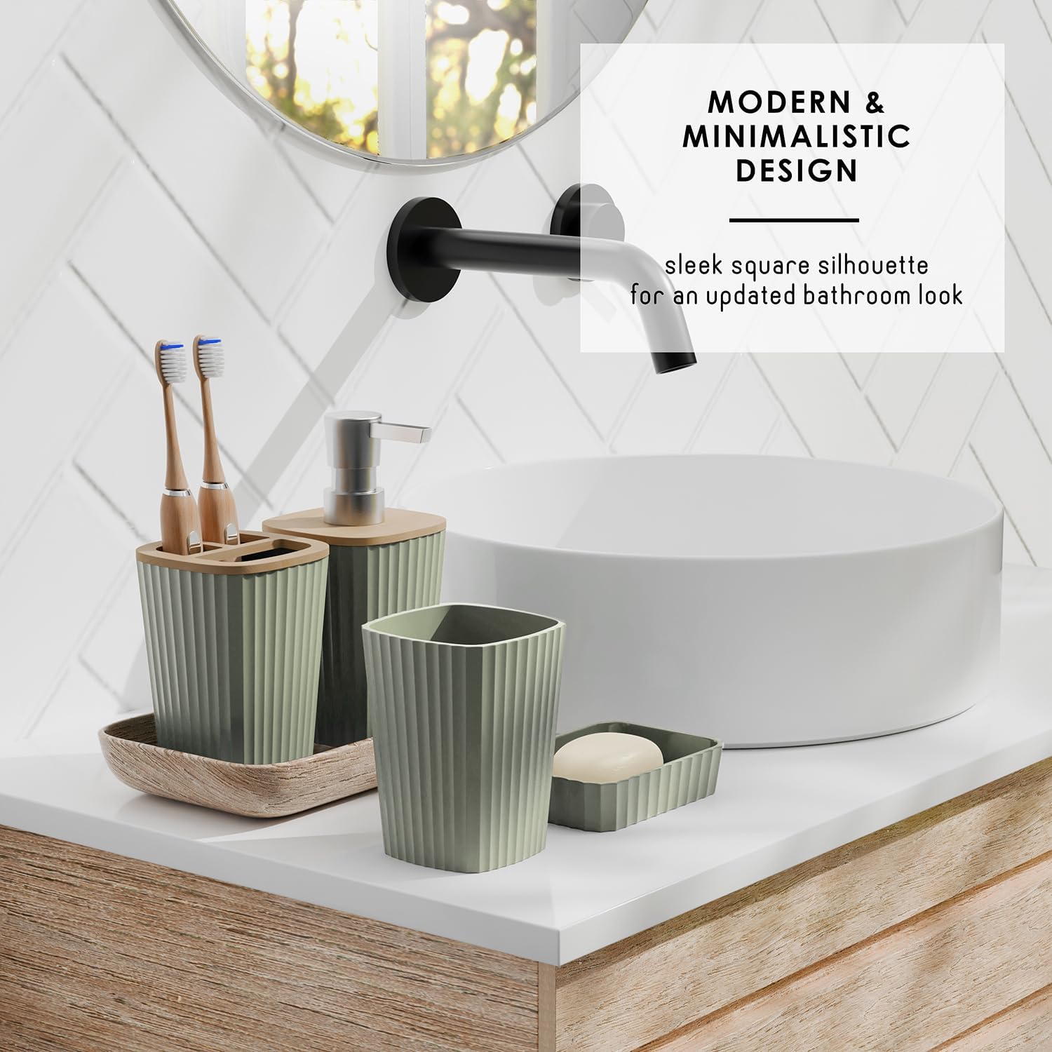 Clara Clark 6PC Sage Green Bathroom Accessory Set