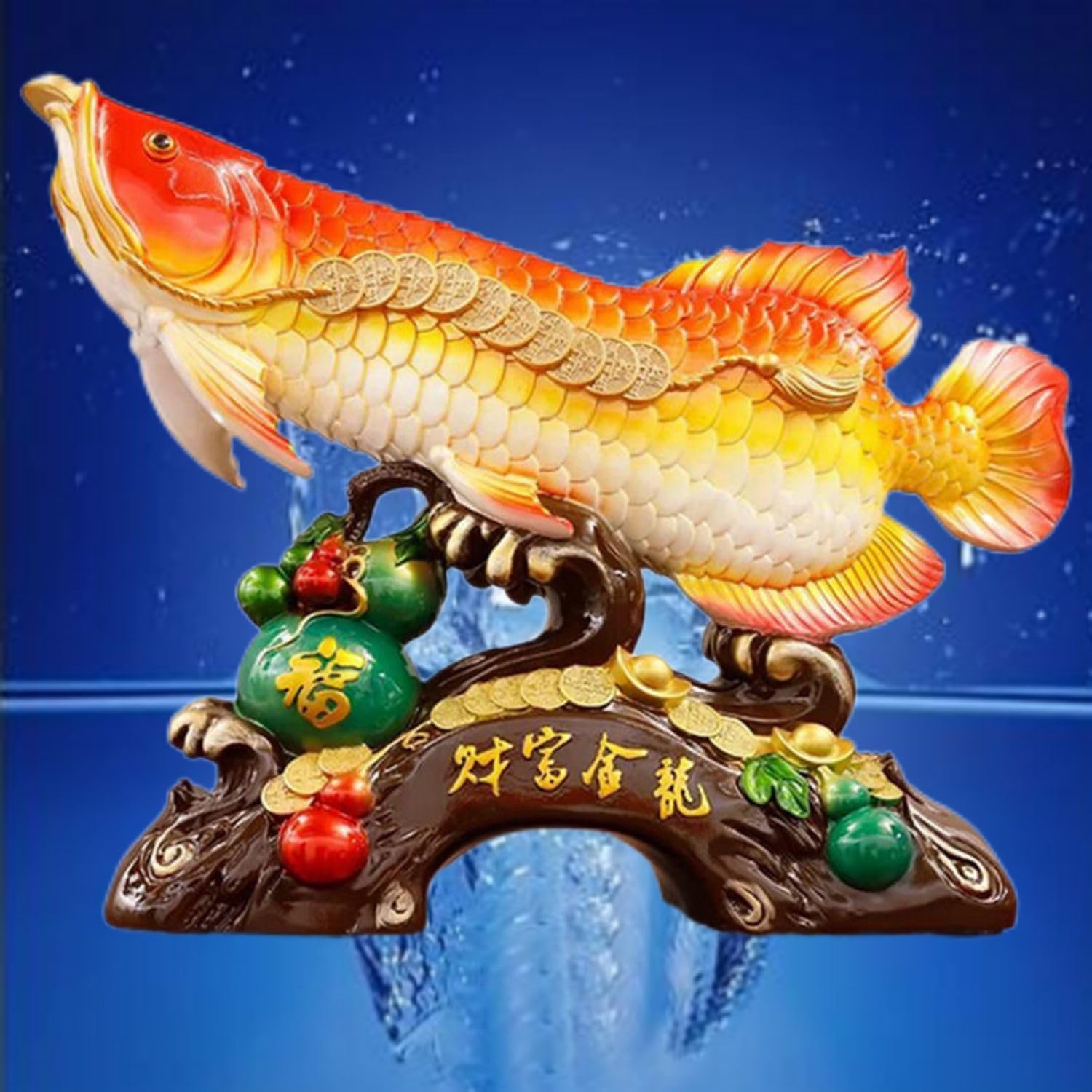 Chinese Feng Shui Resin Wealth Dragon Fish Statue - 1176