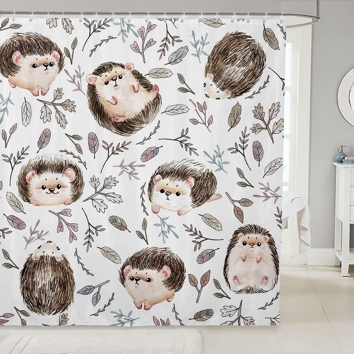 Cute Hedgehog Shower Curtain Set with Hooks 72x84