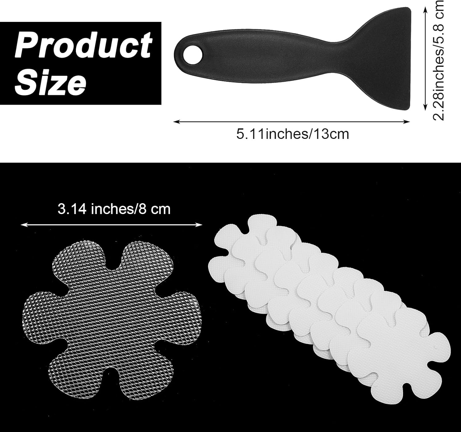 Heclia Transparent Non-Slip Bathtub Stickers 36 Mats Black Scraper
