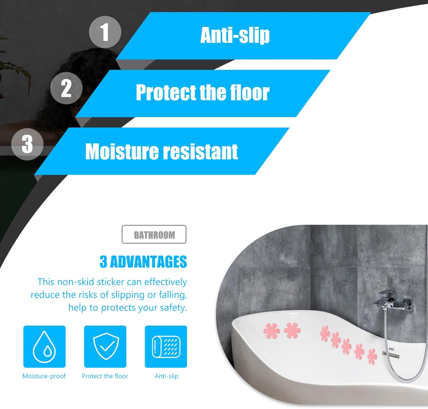 Garneck Non-Slip Bath Stickers Anti-Slip Bathtub Decals
