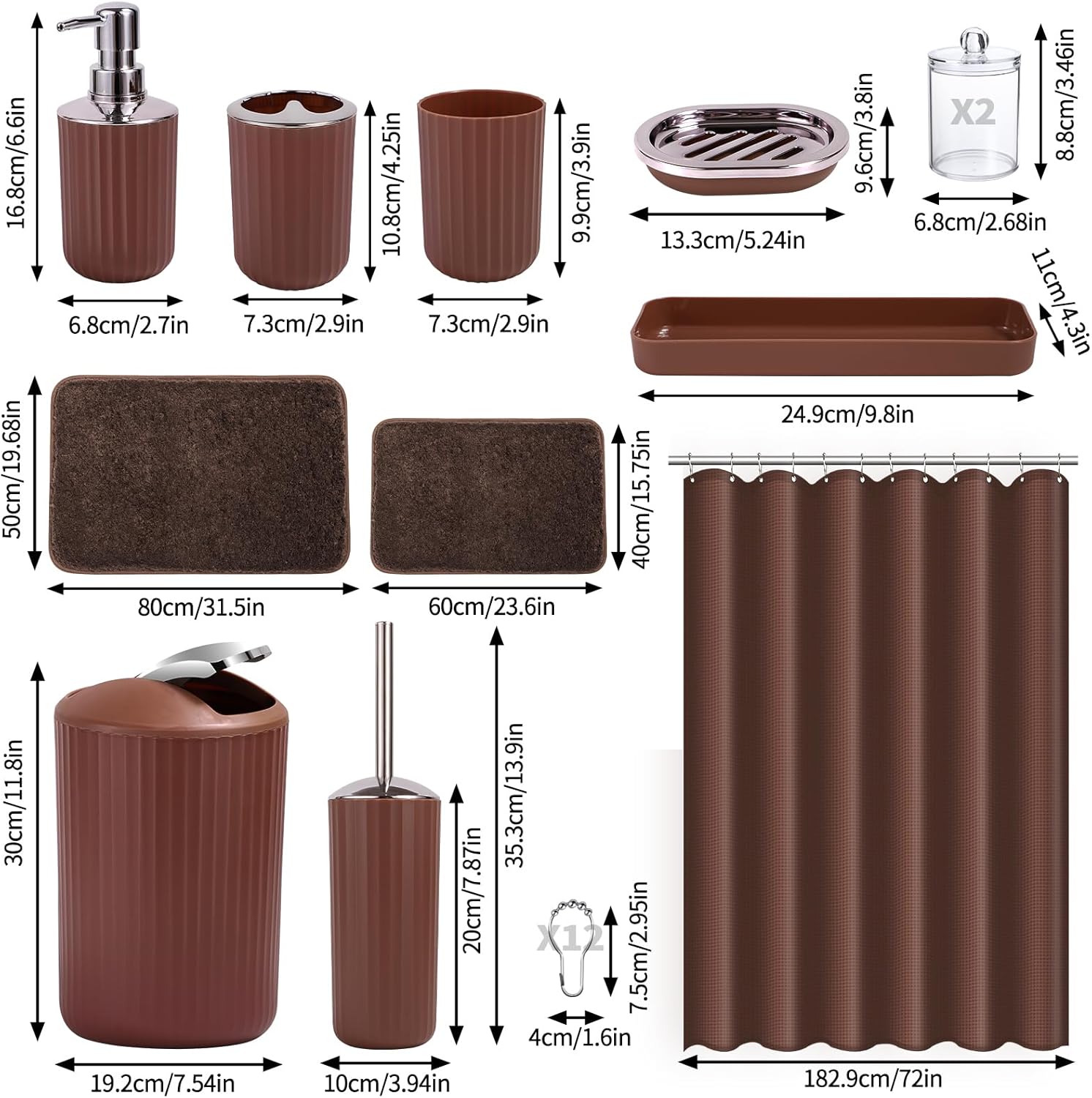 XLHOMO 24 PCS Brown Bathroom Accessory Set 1