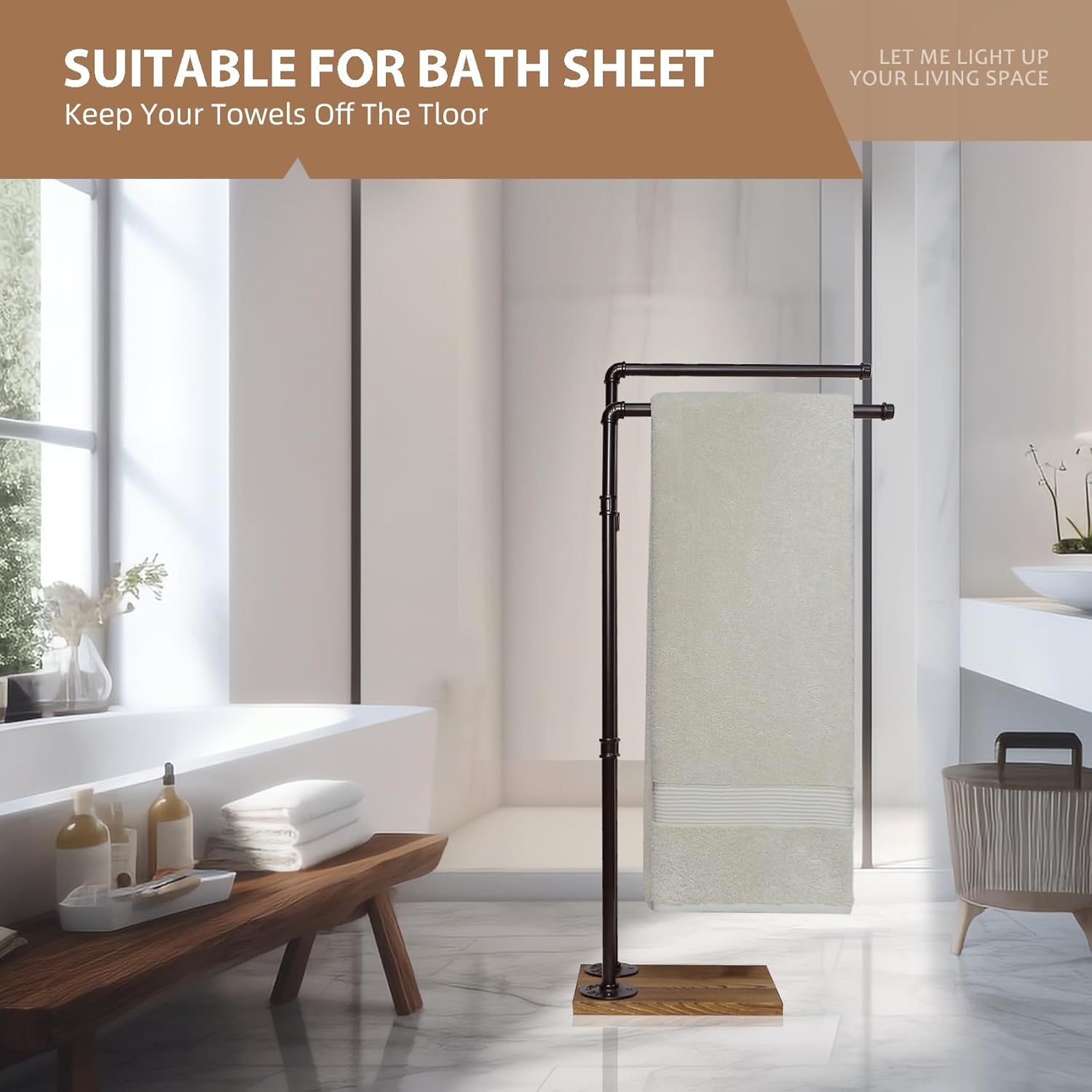 40 Inch 2-Tier Free Standing Towel Rack with Wooden Base