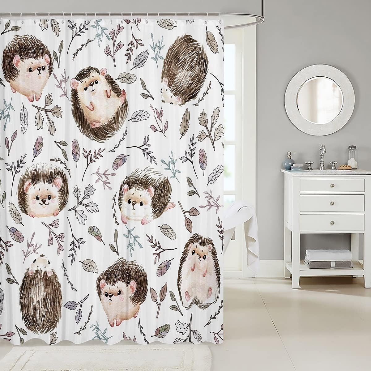 Cute Hedgehog Shower Curtain Set with Hooks 72x84
