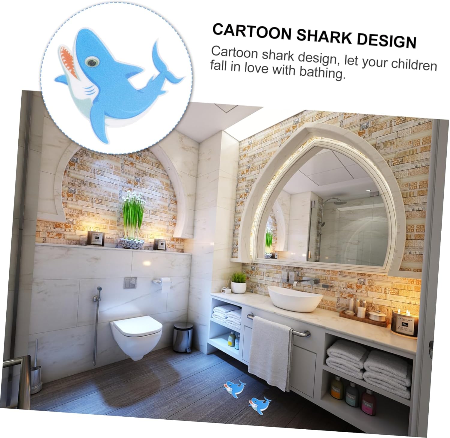 Ciieeo Anti Slip Tub Stickers 5pcs Shark Design
