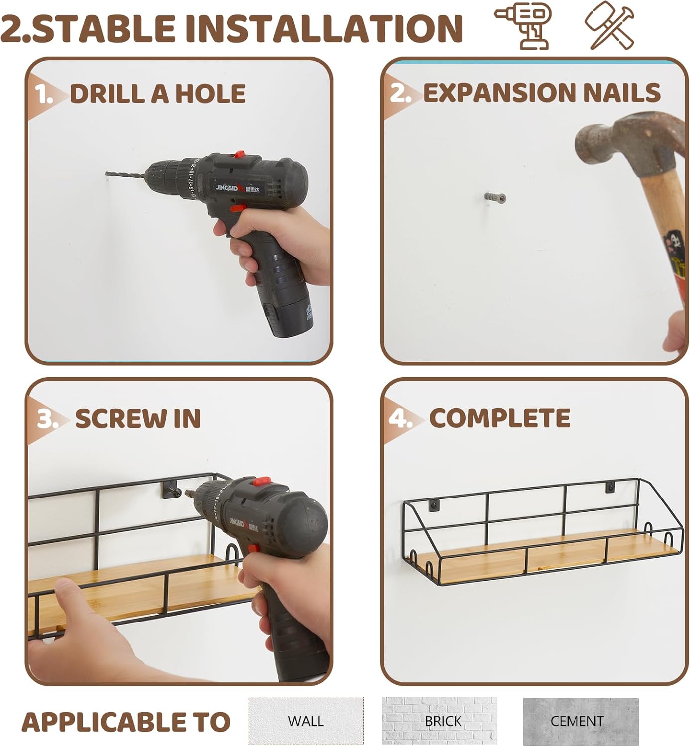 Edergoo Shower Caddy 2 Pack with Hooks and Bamboo Design