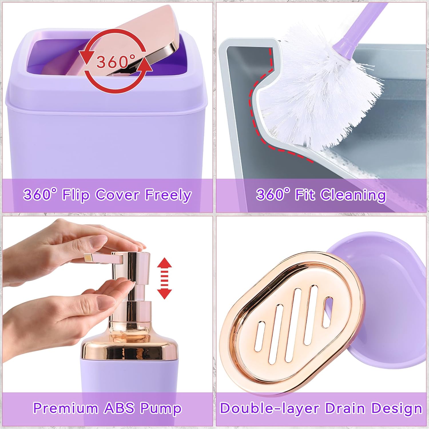 XLHOMO 9-Piece Purple Bathroom Accessories Set