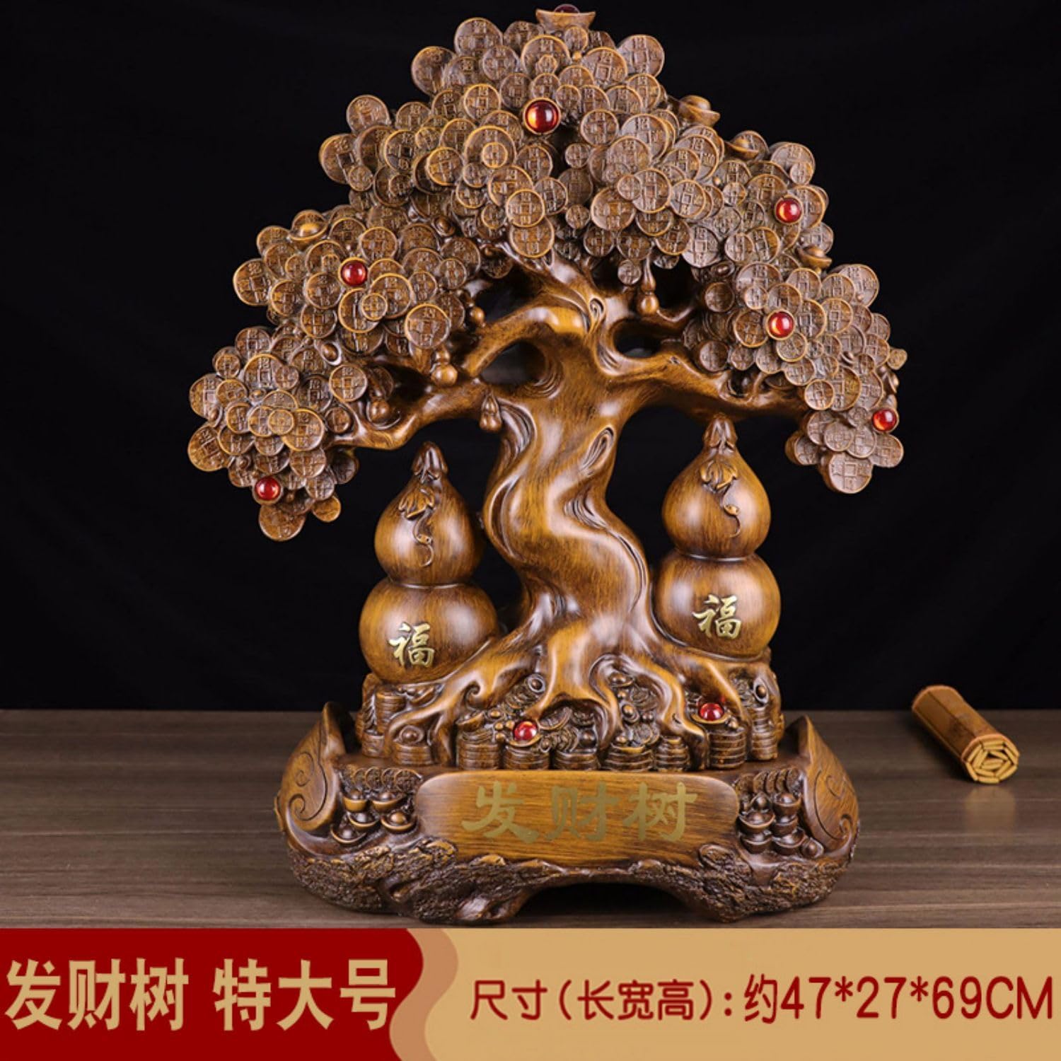 Chinese Feng Shui Resin Wealth Tree Statue for Home and Office