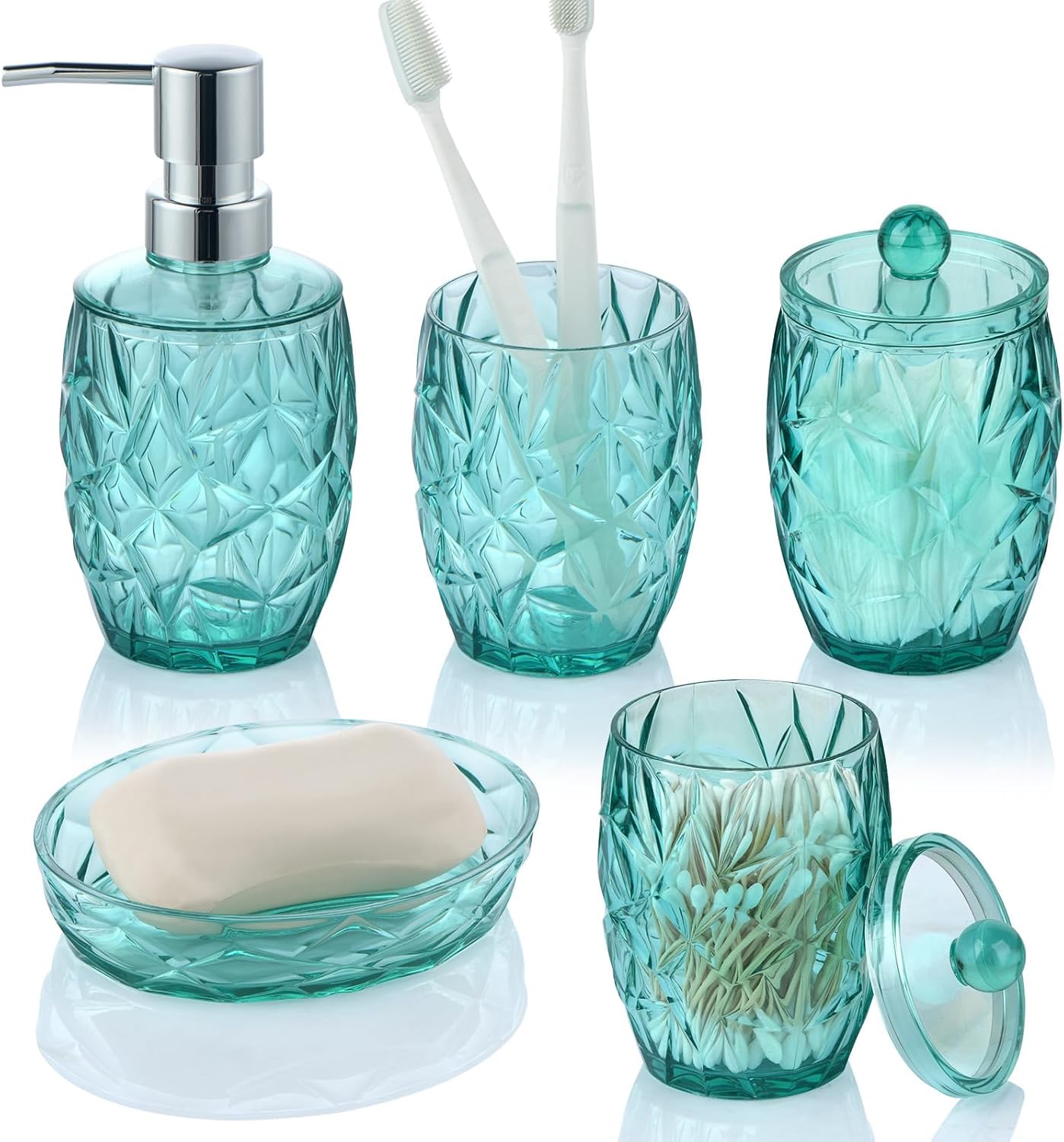Teal Blue 5pcs Bathroom Accessory Set - Modern Decor