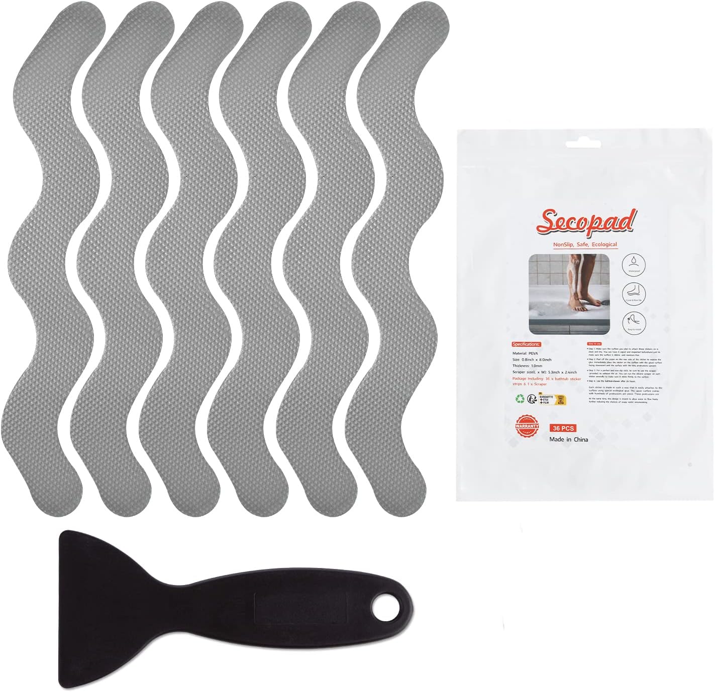 36 PCS Anti-Slip Shower Stickers with Premium Scraper