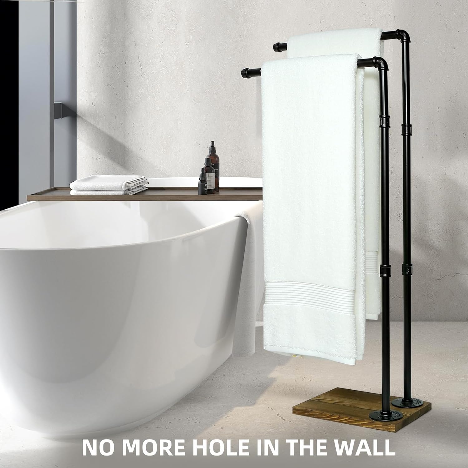 40 Inch 2-Tier Free Standing Towel Rack with Wooden Base
